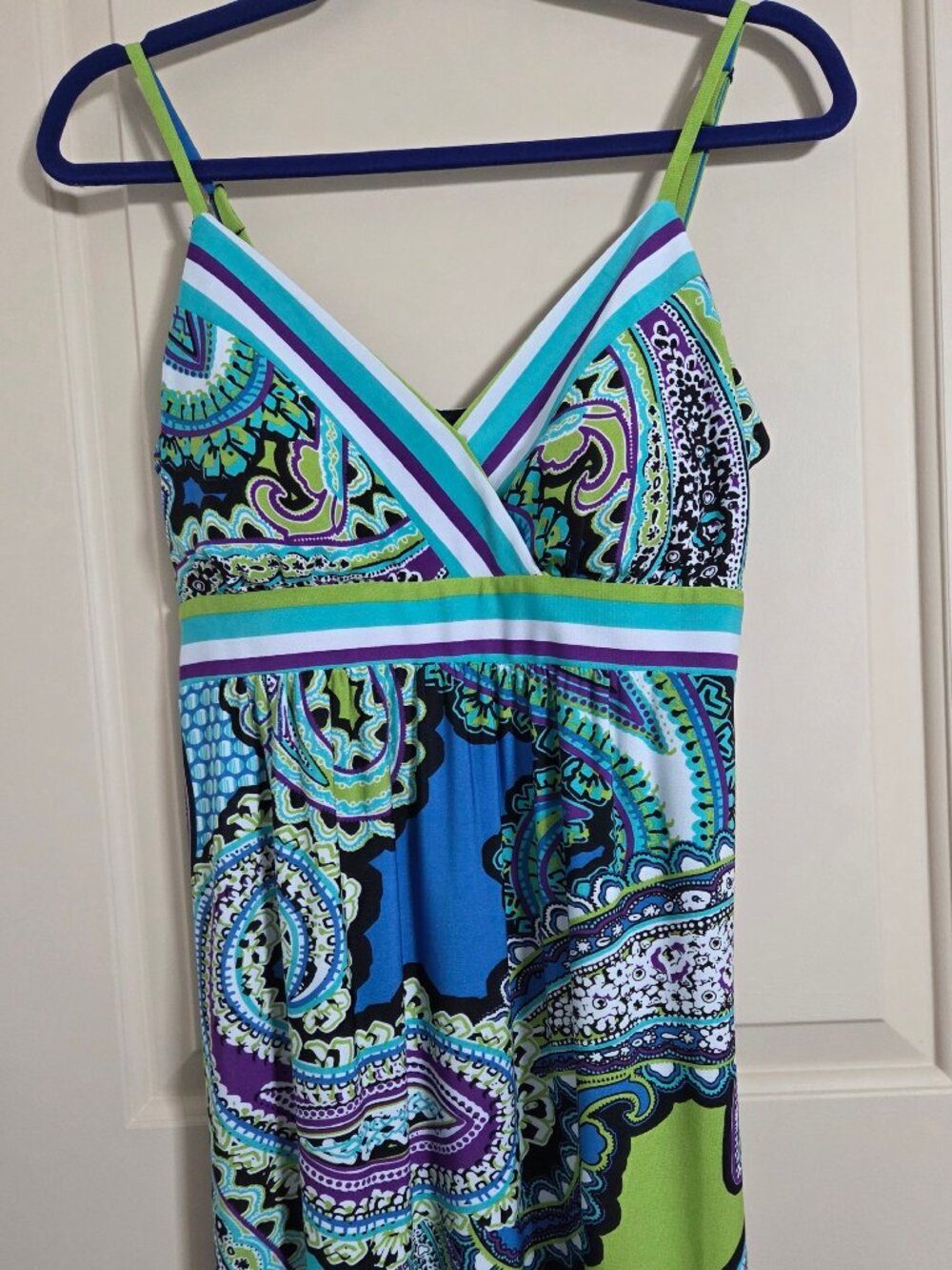 Paisley Maxi Dress Roz & Ali Sz 10 Spaghetti Strap Blue-Green-Black-White-Purple
